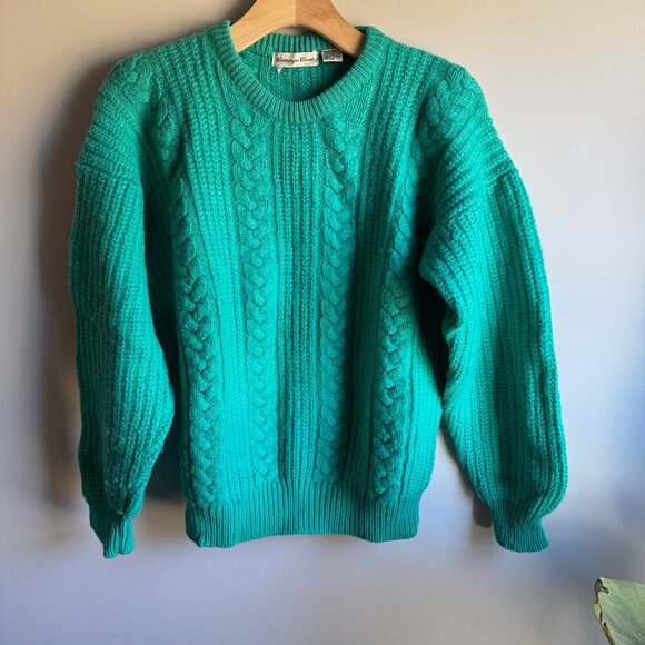 Vintage Carriage Court Wool Blend Teal Cable Knit Sweater Size Medium - Picture 1 of 10